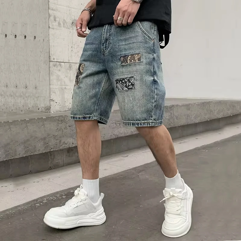 American High Street New Fashion Men's Summer Loose Wide Leg Straight Hole Patched Casual Trendy Knee Length Jean Shorts Male
American High Street New Fashion Men's Summer Loose Wide Leg Straight Hole Patched Casual Trendy Knee Length Jean Shorts Male