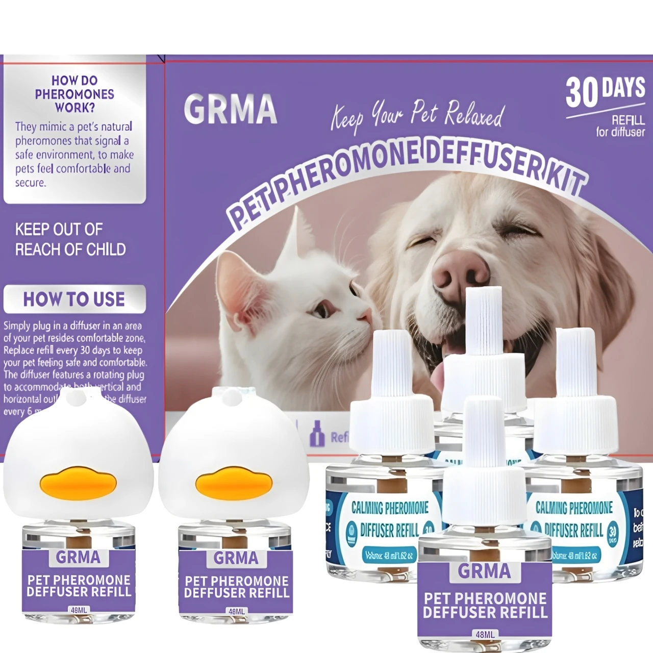 GRMA 3-IN-1/6-IN-1 Cat/Dog Aromatherapy Calming Diffuser, Helps Reduce Behaviors Such As Indoor Urination, Excessive Spraying Of Urine, Fighting And Territory Marking In Cats/dogs. Suitable for Cats/dogs. Includes 1 Diffuser And 2 Refill Packs.
GRMA 3-IN-1/6-IN-1 Cat/Dog Aromatherapy Calming Diffuser, Helps Reduce Behaviors Such As Indoor Urination, Excessive Spraying Of Urine, Fighting And Territory Marking In Cats/dogs. Suitable for Cats/dogs. Includes 1 Diffuser And 2 Refill Packs.