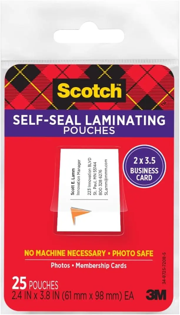 Business Card Size Laminating Pouches, 25-Pack, No Heat Needed, Clear & Durable
Business Card Size Laminating Pouches, 25-Pack, No Heat Needed, Clear & Durable