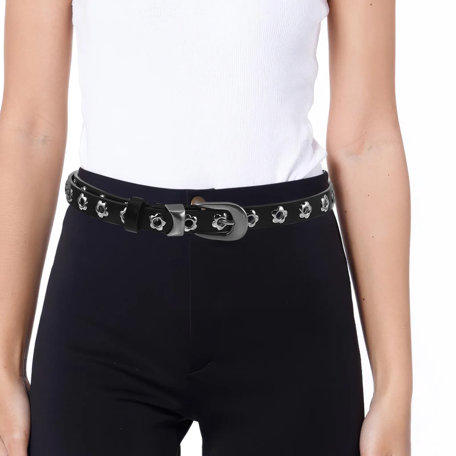 Black Skinny Waist Belt Adjustable 44.8 Thin Narrow Belt Alloy Buckle Retro Floral Holes Vintage Dress Jeans Pants Women
Black Skinny Waist Belt Adjustable 44.8 Thin Narrow Belt Alloy Buckle Retro Floral Holes Vintage Dress Jeans Pants Women