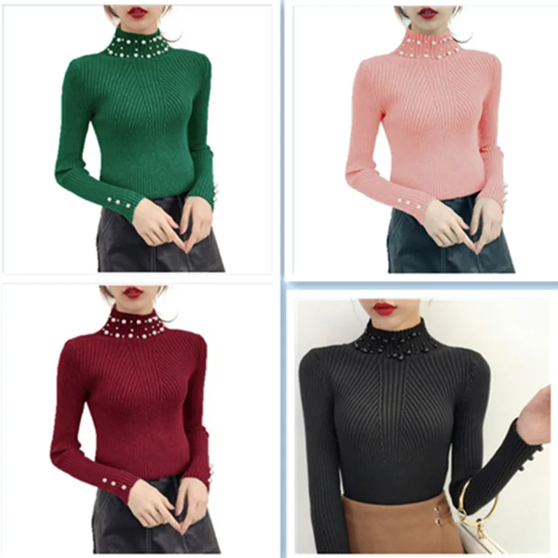 Spring Autumn Women's Knitted Base Shirt Pearl Semi-High Collar Long Sleeve Beaded Sweater Woolen Color Commute Style
Spring Autumn Women's Knitted Base Shirt Pearl Semi-High Collar Long Sleeve Beaded Sweater Woolen Color Commute Style