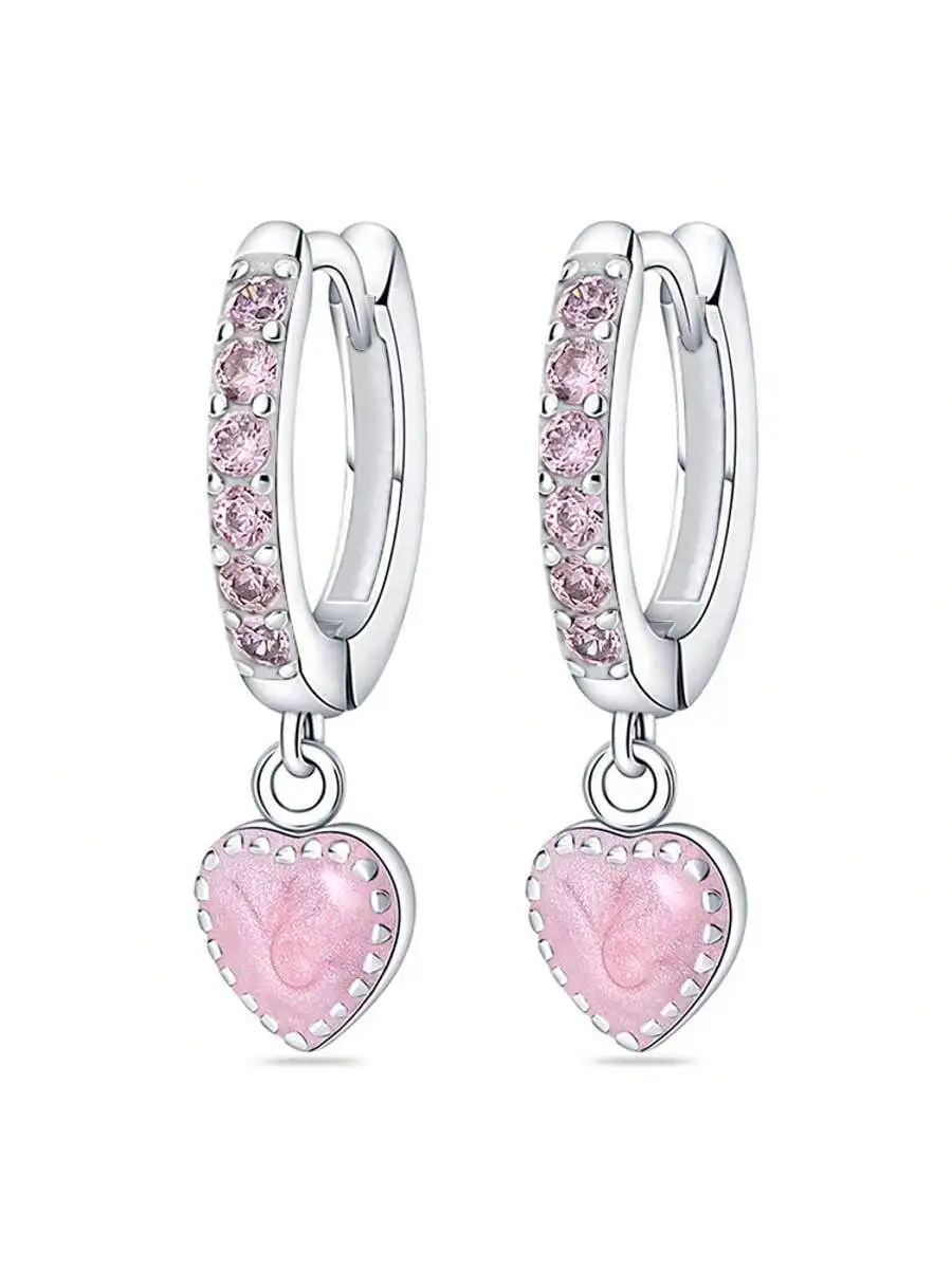 Pink Heart Hoop Earrings With Crystal Accents, Fashion Dangle Earrings For Women
Pink Heart Hoop Earrings With Crystal Accents, Fashion Dangle Earrings For Women