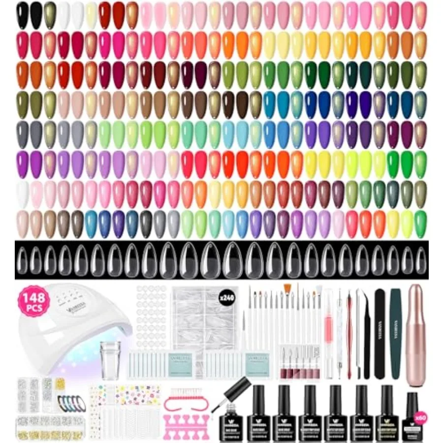 148Pcs Gel Nail Polish Kit with U V Light Almond Nail Tips Nail Drill -60 All Seasons Colors Gel Polish Set with 6Pcs Base Top
148Pcs Gel Nail Polish Kit with U V Light Almond Nail Tips Nail Drill -60 All Seasons Colors Gel Polish Set with 6Pcs Base Top