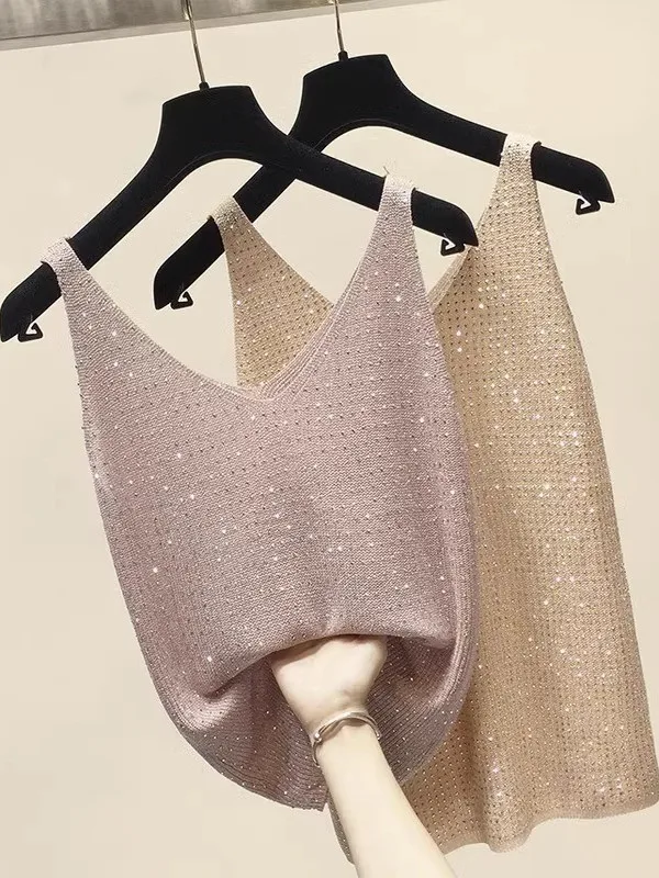 Women's Knitted Shiny Thread Bling Strap Vest Top Sleeveless Base Shirt V-neck Straight Fit Soft Ice Silk Commute Style
Women's Knitted Shiny Thread Bling Strap Vest Top Sleeveless Base Shirt V-neck Straight Fit Soft Ice Silk Commute Style
