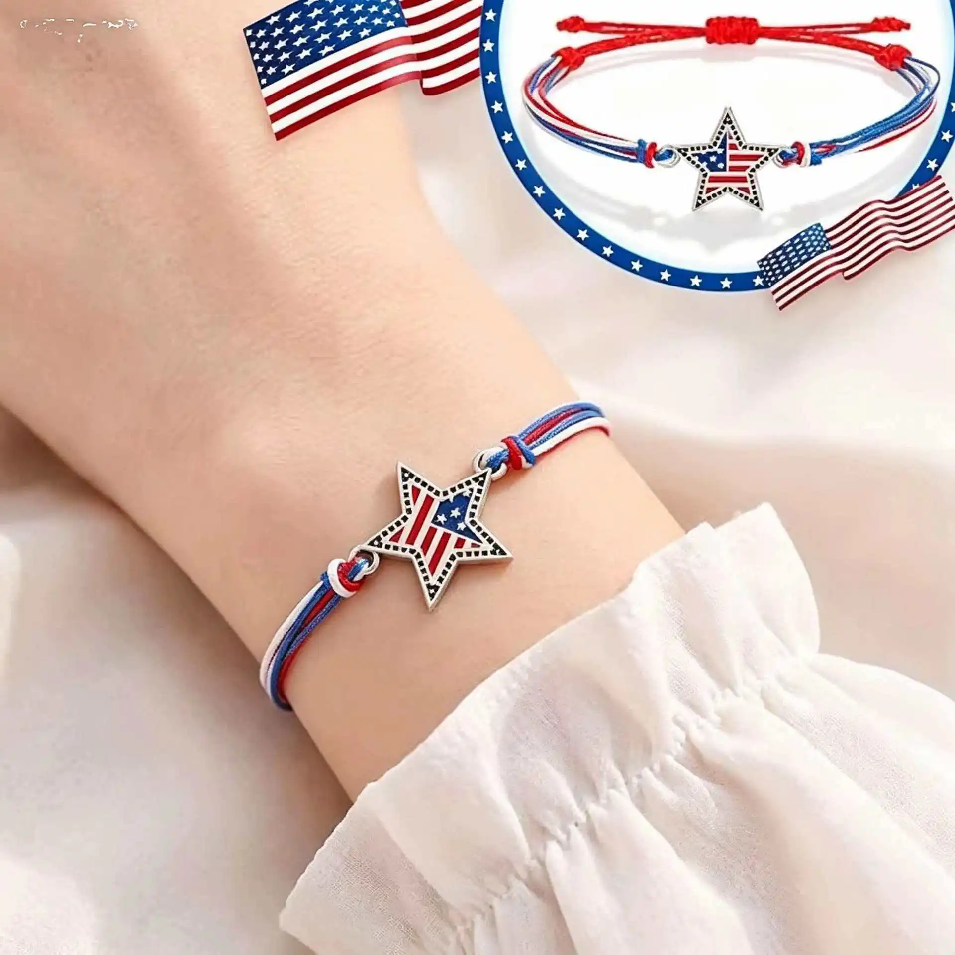 Handwoven Wax Cord Bracelet Red White Blue Color American Independence Day Fashion Party Wrist Accessories
Handwoven Wax Cord Bracelet Red White Blue Color American Independence Day Fashion Party Wrist Accessories
