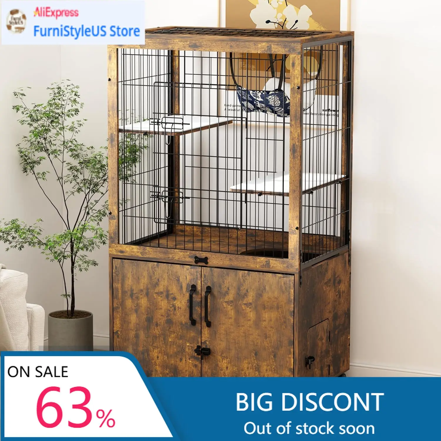 Мебельные вольеры для кошек для дома с деревянным скрытым лотком, встроенным укрытием для туалета и вольным пространством для игр - цвет ржавый
Мебельные вольеры для кошек для дома с деревянным скрытым лотком, встроенным укрытием для туалета и вольным пространством для игр - цвет ржавый