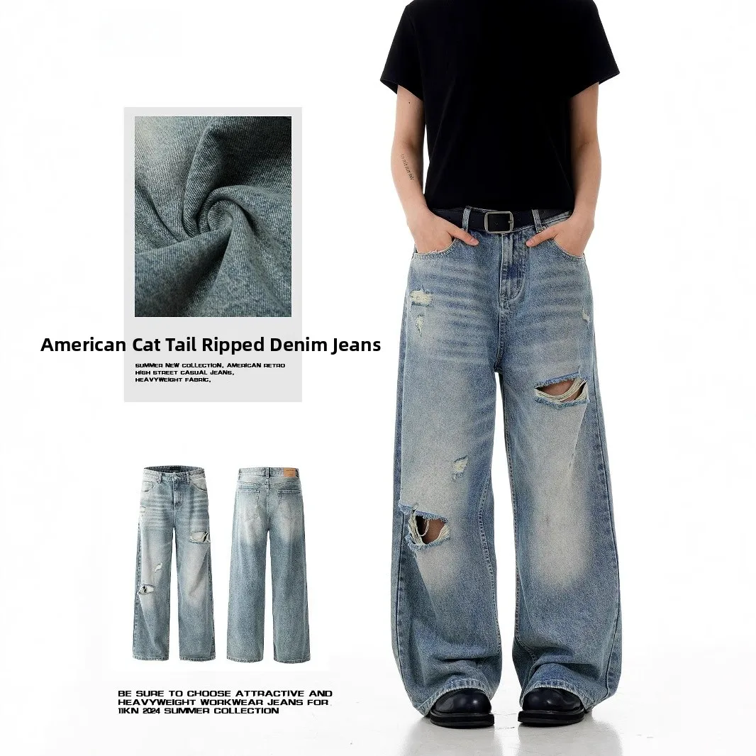 American Retro Waed Blue Men's Loose Straight Leg Jeans Hole Punching Casual Long Trousers High Waist Cotton Canvas
American Retro Waed Blue Men's Loose Straight Leg Jeans Hole Punching Casual Long Trousers High Waist Cotton Canvas