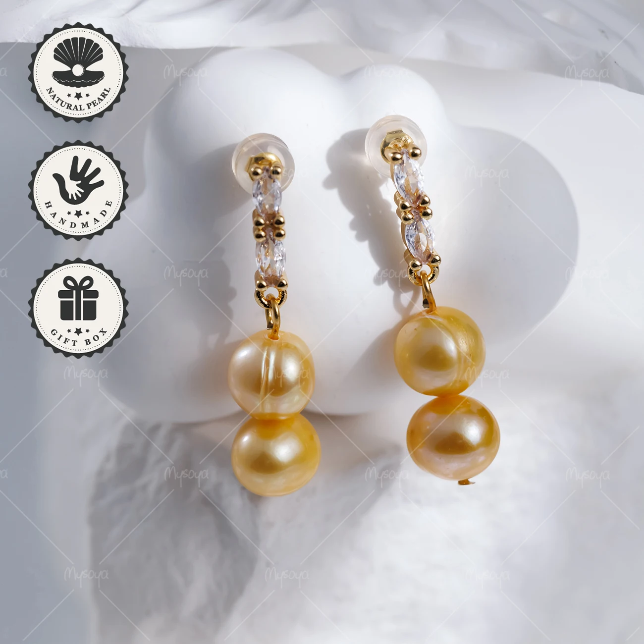 MYSOYA 7-8mm Double Gold Pearl CZ Stud Earrings Golden With Gift Box Birthday Gift Valentine’s Day
MYSOYA 7-8mm Double Gold Pearl CZ Stud Earrings Golden With Gift Box Birthday Gift Valentine’s Day