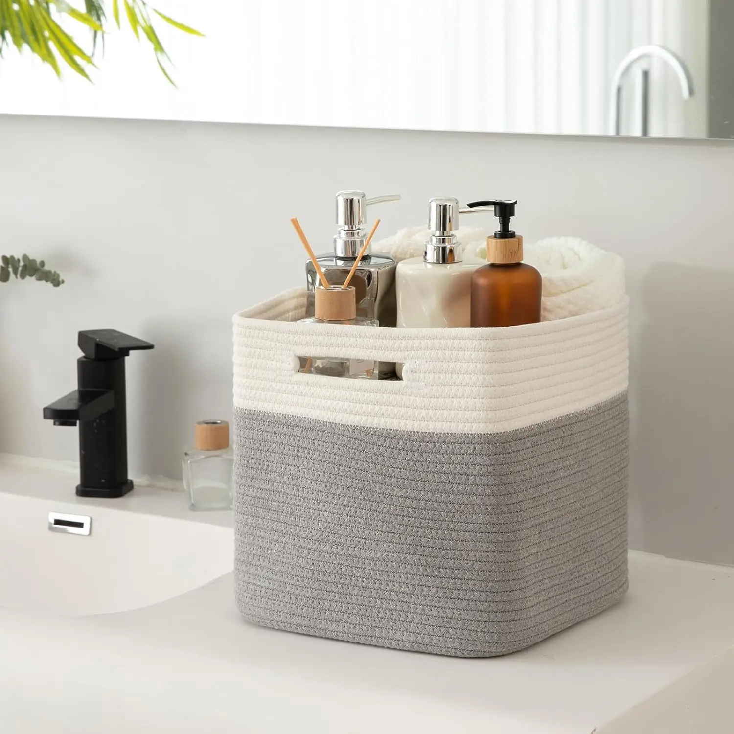Cube Storage Basket, 3-Pack Woven Cotton Rope Baskets for Storage, 11-Inch Cube Basket with Handles, Great for Shelves, Closets
Cube Storage Basket, 3-Pack Woven Cotton Rope Baskets for Storage, 11-Inch Cube Basket with Handles, Great for Shelves, Closets