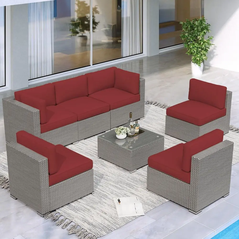 7Pieces Outdoor Patio Furniture Sets, AllWeather Grey Wicker Rattan Sectional Sofa, Modern Glass Coffee Table and Washable Seat
7Pieces Outdoor Patio Furniture Sets, AllWeather Grey Wicker Rattan Sectional Sofa, Modern Glass Coffee Table and Washable Seat