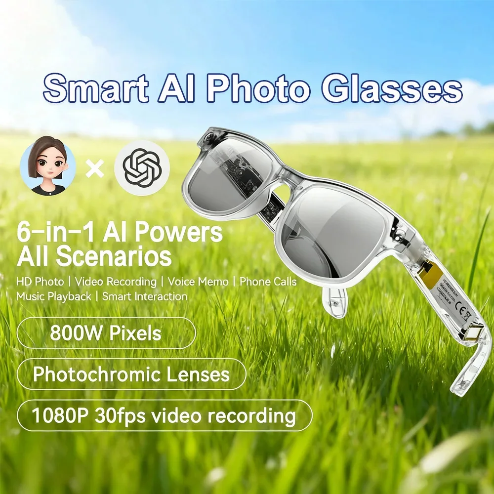 4K умные фотоочки 800 Вт пиксельная съемка камера чат GPT видео голосовой перевод Bluetooth очки для мужчин женщин
4K умные фотоочки 800 Вт пиксельная съемка камера чат GPT видео голосовой перевод Bluetooth очки для мужчин женщин