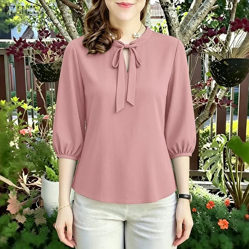 Women Summer Solid Color Blouse 2026 ZANZEA Casual O Neck Short Sleeve Tops Blusas Female Elegant OL Work Shirt Lace-Up Chemise
Women Summer Solid Color Blouse 2026 ZANZEA Casual O Neck Short Sleeve Tops Blusas Female Elegant OL Work Shirt Lace-Up Chemise