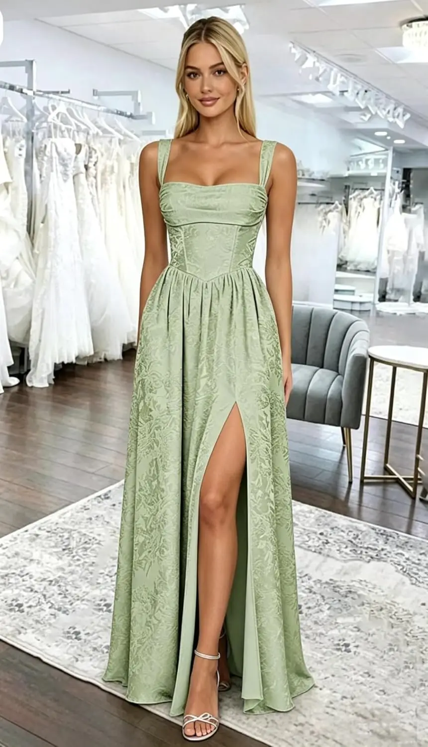 Floral Satin Bridesmaid Dresses with Slit Long A Line Formal Evening Gowns Elegant Dress Women for Wedding Party Ball Gown
Floral Satin Bridesmaid Dresses with Slit Long A Line Formal Evening Gowns Elegant Dress Women for Wedding Party Ball Gown