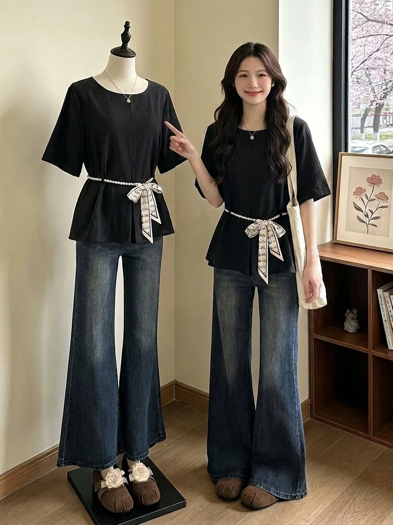 Elegant Short Sleeve Shirt Women's Summer New Style plus Size Big MM Silk Scarf Waist Cinched Fashionable Ageless Top
Elegant Short Sleeve Shirt Women's Summer New Style plus Size Big MM Silk Scarf Waist Cinched Fashionable Ageless Top