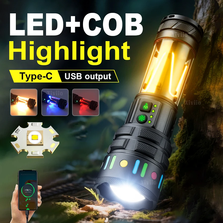 Мощный перезаряжаемый фонарь с LED и COB, телескопическим зумом и боковой подсветкой для кемпинга, рыбалки и пешего туризма
Мощный перезаряжаемый фонарь с LED и COB, телескопическим зумом и боковой подсветкой для кемпинга, рыбалки и пешего туризма