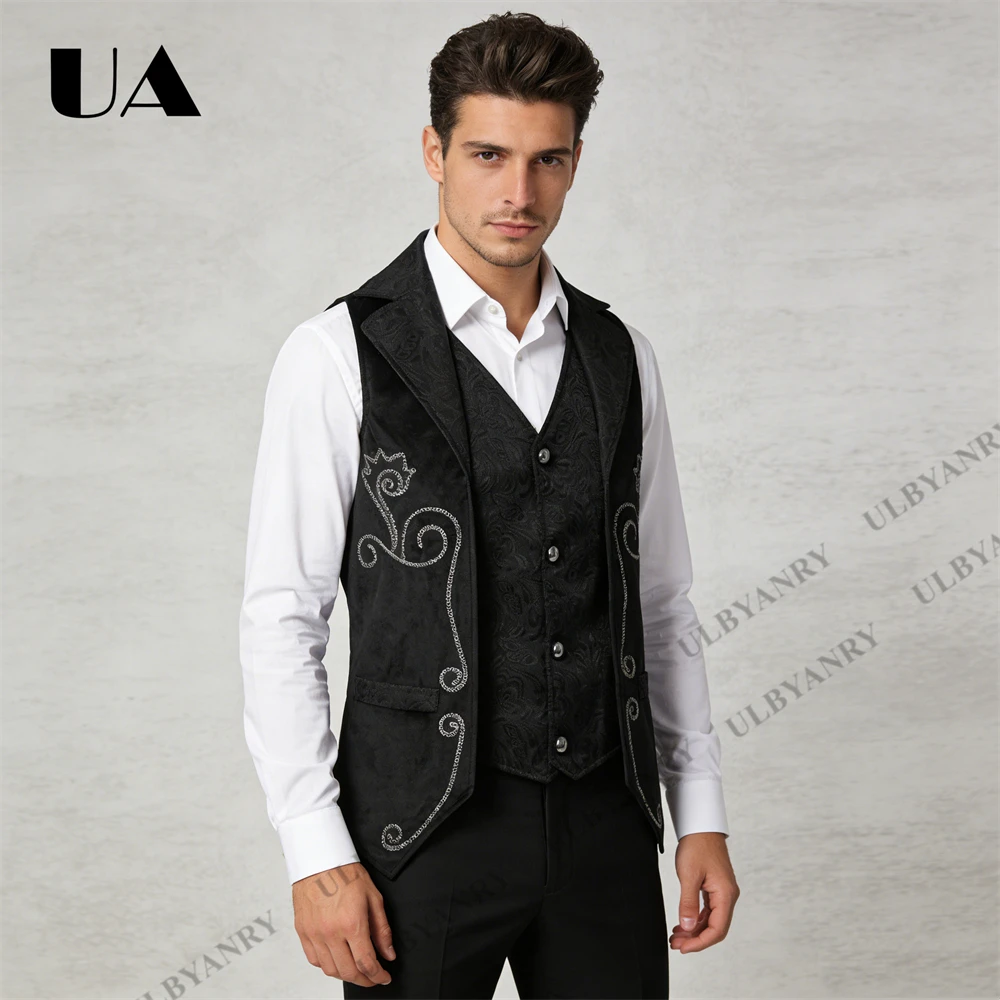 Men's Black Paisley Vest Double-Breasted Layered Waistcoat Ornate Embroidery for Wedding Gala Gothic Gentleman Formal Outfit
Men's Black Paisley Vest Double-Breasted Layered Waistcoat Ornate Embroidery for Wedding Gala Gothic Gentleman Formal Outfit