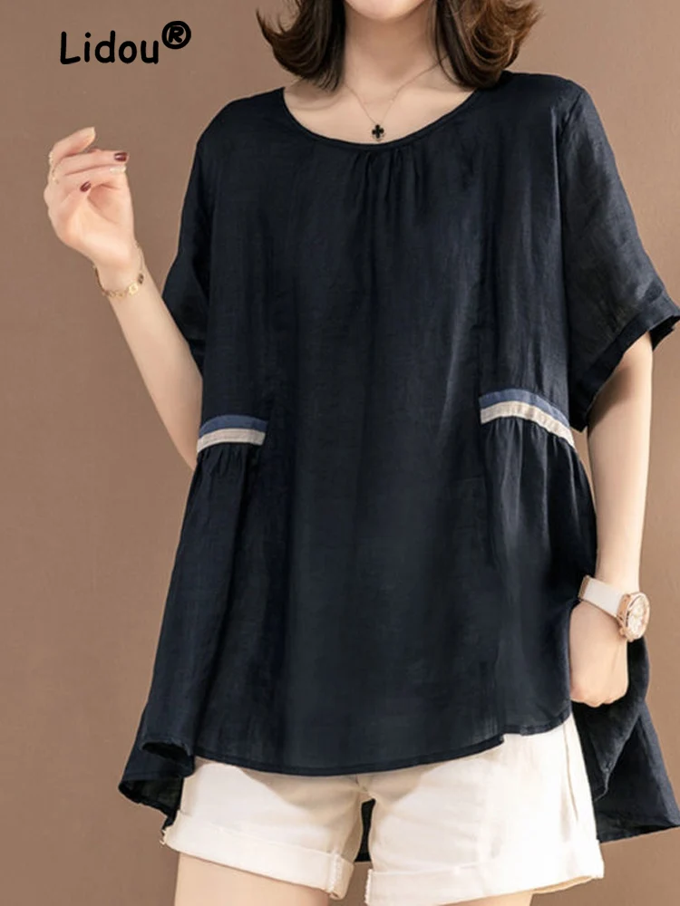 Elegance Chiffon Ice Silk Large Size Top 2022 Summer Women Short Sleeve Patchwork Round Neck Loose Pleated Simple Pullover Shirt
Elegance Chiffon Ice Silk Large Size Top 2022 Summer Women Short Sleeve Patchwork Round Neck Loose Pleated Simple Pullover Shirt