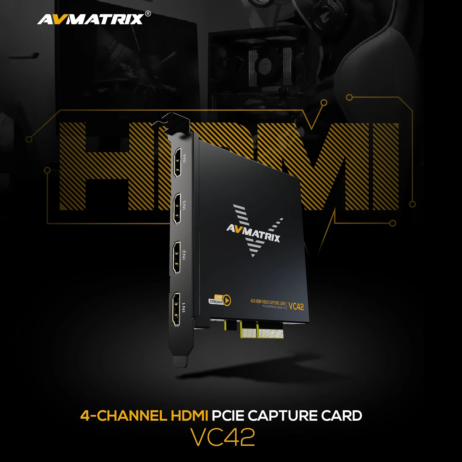 AVMATRIX VC42 HDMI 4-Channel PCIe Capture Card Vmix OBS Streaming Win7/Linux Live Streaming Support YUY2 Uncompressed Video
AVMATRIX VC42 HDMI 4-Channel PCIe Capture Card Vmix OBS Streaming Win7/Linux Live Streaming Support YUY2 Uncompressed Video