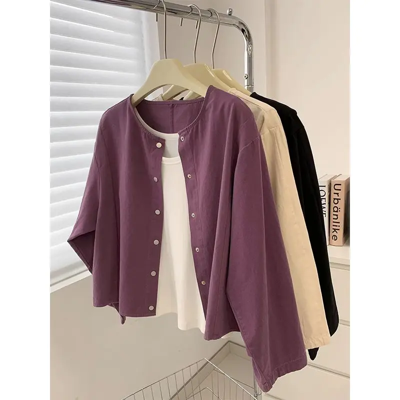 Round Necked Long Sleeved Work Jacket For Women's Spring And Autumn 2024 New Washed Old Cotton Cardigan Thin Top
Round Necked Long Sleeved Work Jacket For Women's Spring And Autumn 2024 New Washed Old Cotton Cardigan Thin Top