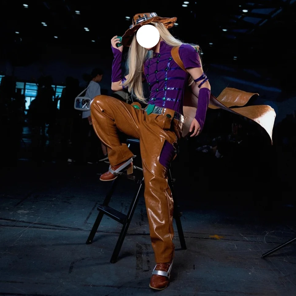 Gyro Zeppeli Cosplay Cowboy Sets Anime JoJo's Bizarre Adventure Purple Grid Stand Collar Top Brown Leather Pants Long Cape Hat
Gyro Zeppeli Cosplay Cowboy Sets Anime JoJo's Bizarre Adventure Purple Grid Stand Collar Top Brown Leather Pants Long Cape Hat