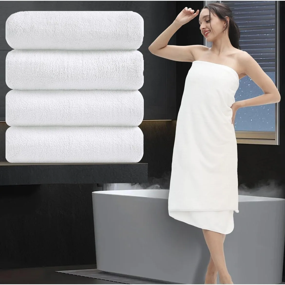 4 Piece Set 100% Cotton Bath Towels - Ultra-Soft, Absorbent, and Spa-Like, White 27 X55 inc
4 Piece Set 100% Cotton Bath Towels - Ultra-Soft, Absorbent, and Spa-Like, White 27 X55 inc
