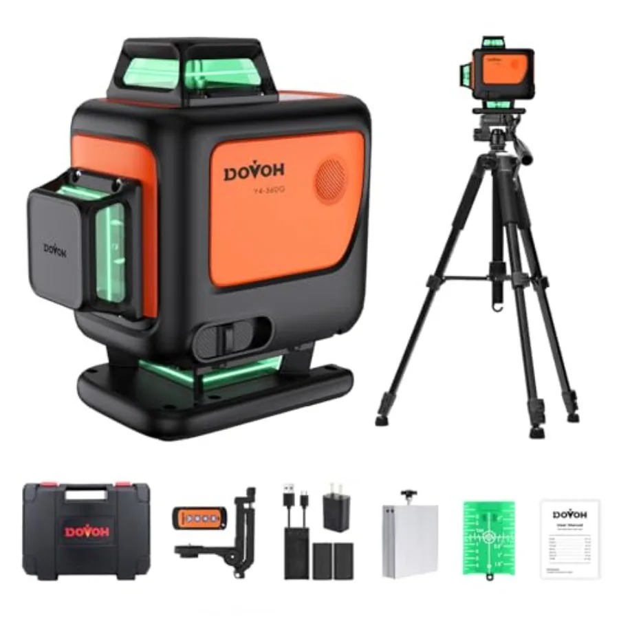 4D Laser Level with Tripod: Dual Battery 360 Self-Leveling Green Laser for Construction Floor Tiling Ceiling Class II Y4-360G-K
4D Laser Level with Tripod: Dual Battery 360 Self-Leveling Green Laser for Construction Floor Tiling Ceiling Class II Y4-360G-K