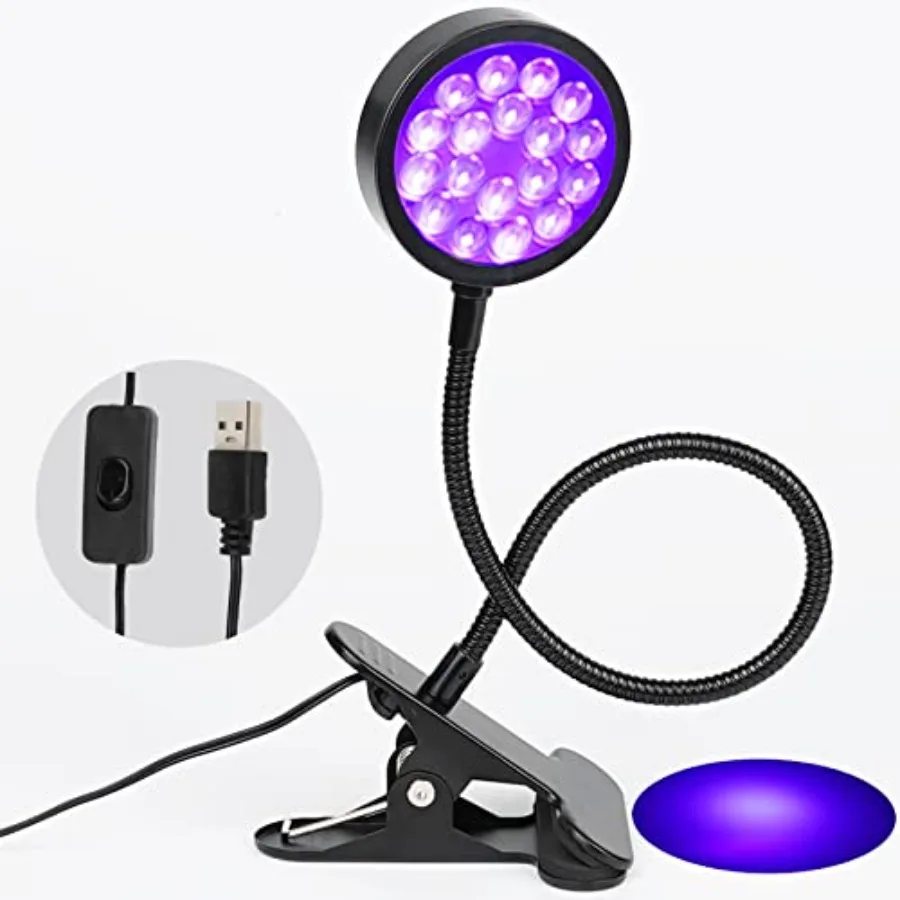 UV LED Black Light Clamp Light with USB, Upgraded 5W 395nm Portable Gooseneck Lamp with Clip for Gel Nail, Pet Urine Detection,
UV LED Black Light Clamp Light with USB, Upgraded 5W 395nm Portable Gooseneck Lamp with Clip for Gel Nail, Pet Urine Detection,
