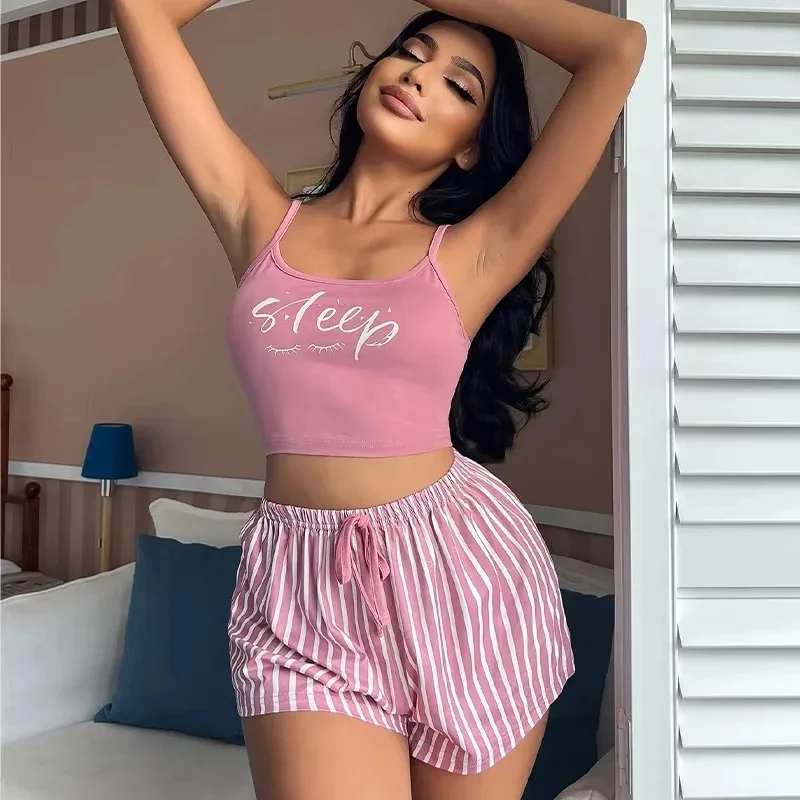 Sexy Summer Women Pajamas Set Sleepwear Home Clothes Tops And Shorts Cute Soft Sleeveless Nightwear For Female
Sexy Summer Women Pajamas Set Sleepwear Home Clothes Tops And Shorts Cute Soft Sleeveless Nightwear For Female