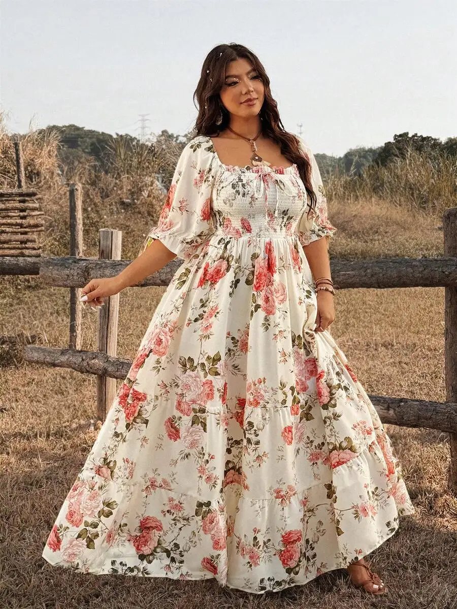 Plus Size Women Square Neck Floral Print Smocked Waist A-Line Maxi Dress Spring Summer Casual Country Dress
Plus Size Women Square Neck Floral Print Smocked Waist A-Line Maxi Dress Spring Summer Casual Country Dress