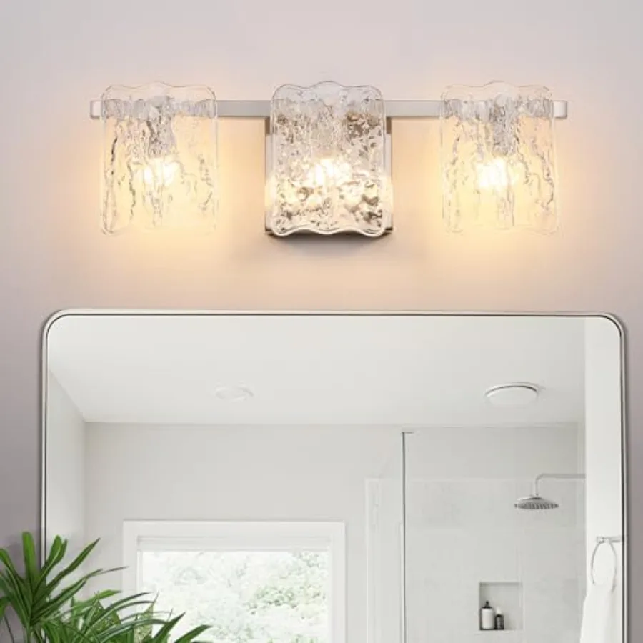 3-Light Bathroom Vanity Light Brushed Nickel Bathroom Light Fixture Over Mirror with Clear Glass Modern Bath Wall Sconce Lighti
3-Light Bathroom Vanity Light Brushed Nickel Bathroom Light Fixture Over Mirror with Clear Glass Modern Bath Wall Sconce Lighti