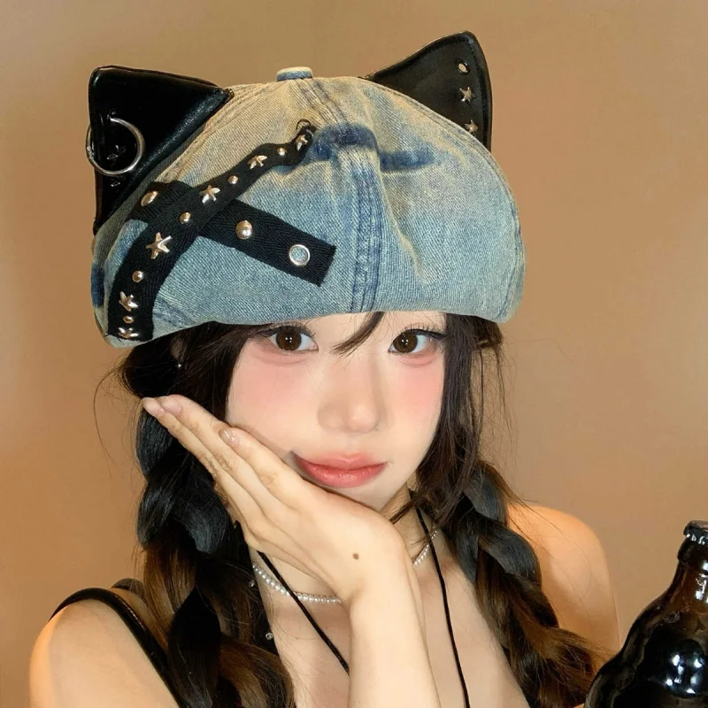 Cat Ear Reinforced Stud Beret Big Head Contour Optimized Faux Denim All-Weather Adjustable Comfort
Cat Ear Reinforced Stud Beret Big Head Contour Optimized Faux Denim All-Weather Adjustable Comfort