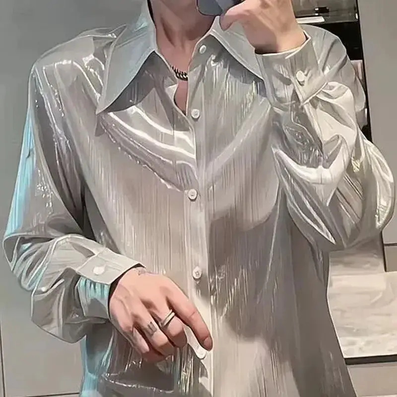 Simplicity Summer Thin Korean Smooth Shirts Men Clothing Solid Lapel Single Breasted Streetwear Fashion Loose Long Sleeve Tops
Simplicity Summer Thin Korean Smooth Shirts Men Clothing Solid Lapel Single Breasted Streetwear Fashion Loose Long Sleeve Tops