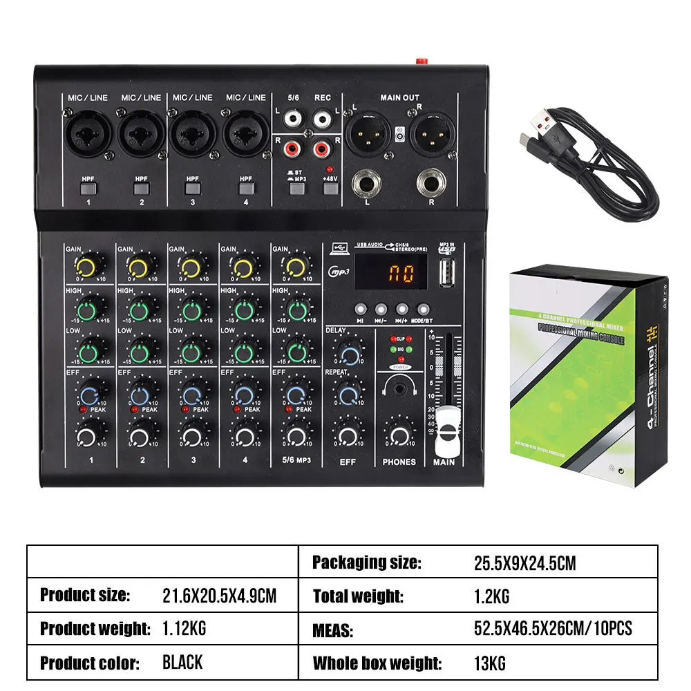 6-Channel Professional Sound Mixer Console Mini Audio Mixer Sound Card Computer Input 48v Power USB Computer Record NA4
6-Channel Professional Sound Mixer Console Mini Audio Mixer Sound Card Computer Input 48v Power USB Computer Record NA4