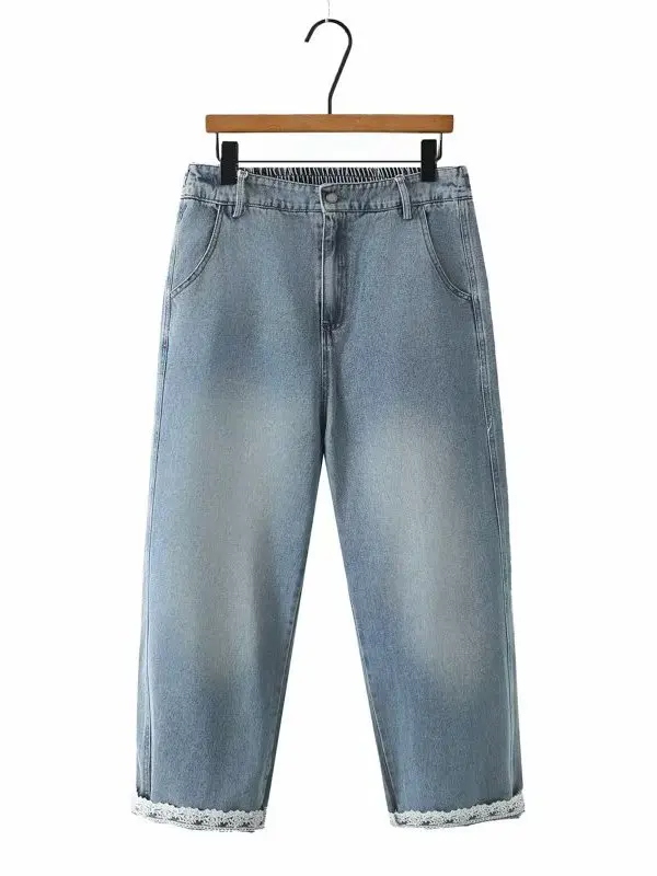 plus Size Women's Straight Leg Jeans Lace Trim Loose Fit High Waist Nine Crop Pants Casual Style Denim Fabric Wear Resistant
plus Size Women's Straight Leg Jeans Lace Trim Loose Fit High Waist Nine Crop Pants Casual Style Denim Fabric Wear Resistant