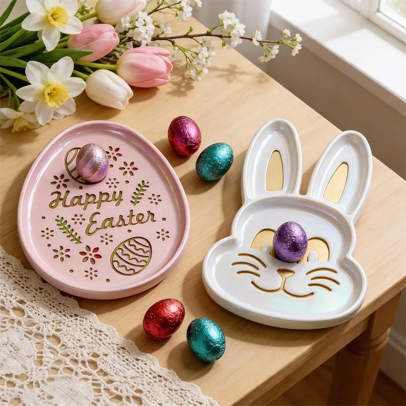 Silicone Tray Molds For Resin 2 Pieces Easter Ornaments Epoxy Art Craft Rabbit Egg Shaped Trinket Tray Mold For Holiday Wedding
Silicone Tray Molds For Resin 2 Pieces Easter Ornaments Epoxy Art Craft Rabbit Egg Shaped Trinket Tray Mold For Holiday Wedding