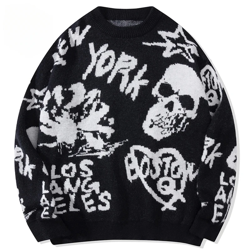 Мужские свитера с рисунком черепа Y2K, готические черные вязаные свитера, джемперы, уличная одежда, Harajuku, хип-хоп, большие свитера, трикотаж
Мужские свитера с рисунком черепа Y2K, готические черные вязаные свитера, джемперы, уличная одежда, Harajuku, хип-хоп, большие свитера, трикотаж