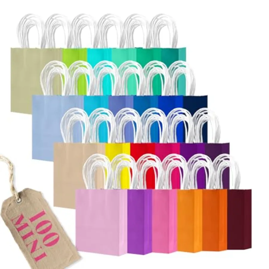 100Pcs Paper Gift Bags with Handles - 4.5"×2.5"×6" Mini Party Favor Bags - 24 Solid Colors
100Pcs Paper Gift Bags with Handles - 4.5"×2.5"×6" Mini Party Favor Bags - 24 Solid Colors