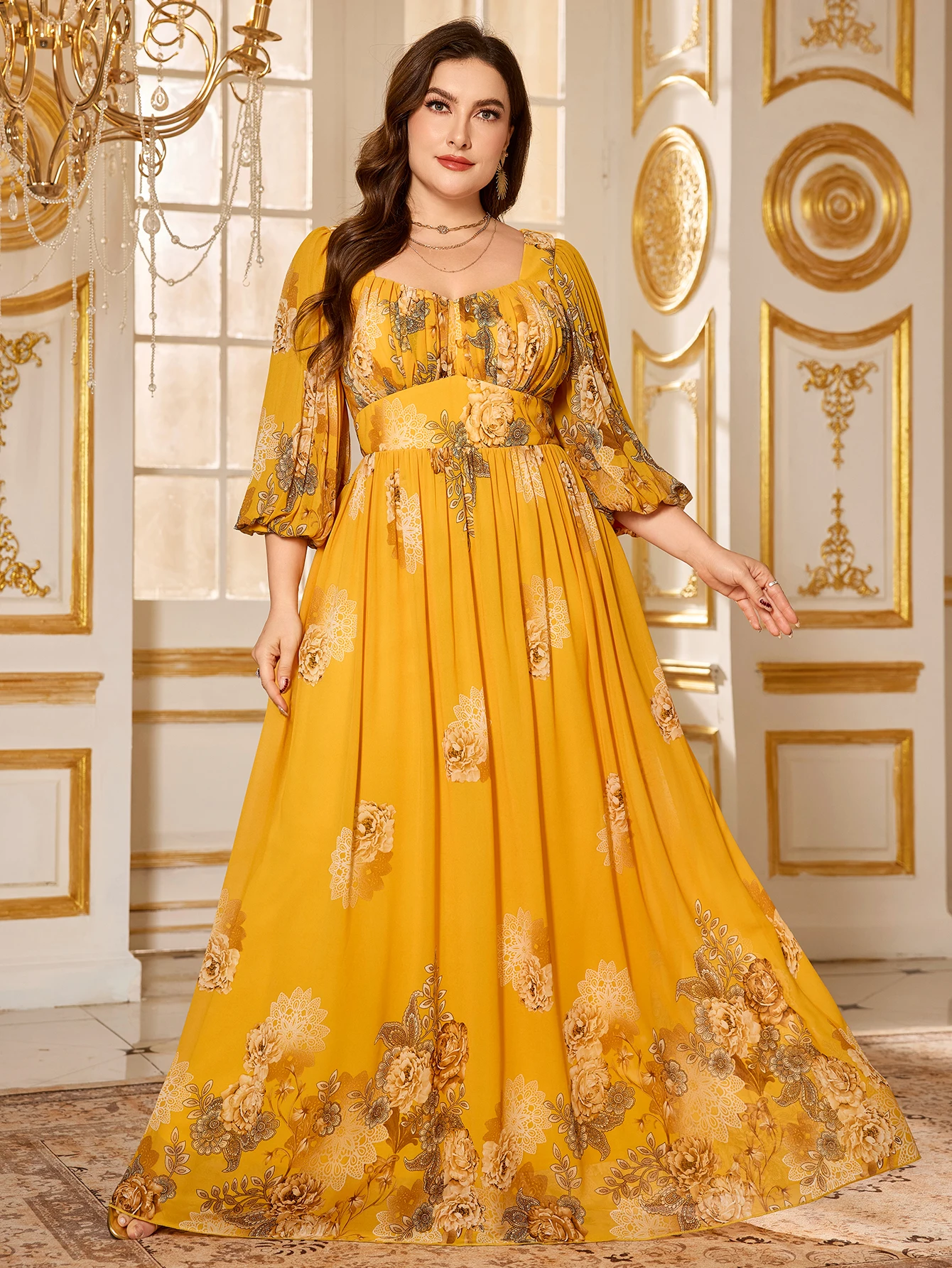 UNITHORSE Plus Size Elegant Chiffon Floral Print Dress, Round Neck Lantern Midi Dress with Random Cutout
UNITHORSE Plus Size Elegant Chiffon Floral Print Dress, Round Neck Lantern Midi Dress with Random Cutout
