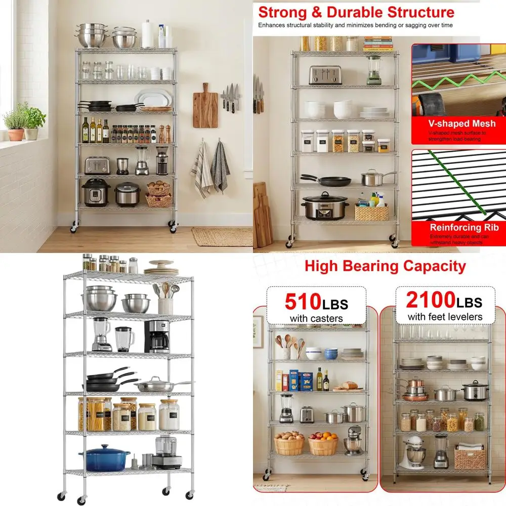 6-Tier Heavy-Duty Wire Shelving with Wheels, 45x18x82, Chrome, Adjustable Racks, Holds Up to 510 lbs, Rust-Resistant, Easy Assem
6-Tier Heavy-Duty Wire Shelving with Wheels, 45x18x82, Chrome, Adjustable Racks, Holds Up to 510 lbs, Rust-Resistant, Easy Assem