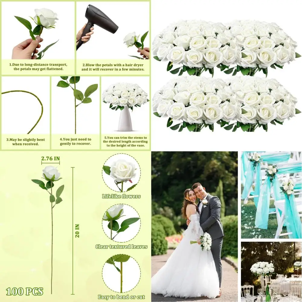 100pcs White Velvet Silk Roses with Long Stems, Realistic Artificial Flower Bouquets for Weddings, Valentine's Day, and Home Dec
100pcs White Velvet Silk Roses with Long Stems, Realistic Artificial Flower Bouquets for Weddings, Valentine's Day, and Home Dec