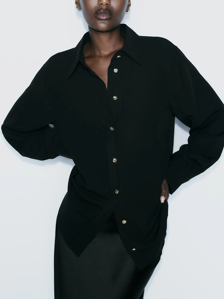 Autumn New Arrival Women's Casual irt Gold Button Long Sve Turn-down Collar Drapey Commute Sle Premium Ladies Blouse
Autumn New Arrival Women's Casual irt Gold Button Long Sve Turn-down Collar Drapey Commute Sle Premium Ladies Blouse