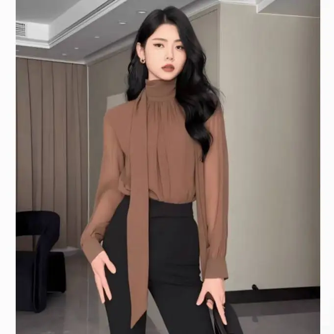 Gagaok French Style Blouses Women Half High Collar Ribbon Solid Long Sleeve Top Outwear Gentle Simple Solid Slimming Blusas
Gagaok French Style Blouses Women Half High Collar Ribbon Solid Long Sleeve Top Outwear Gentle Simple Solid Slimming Blusas