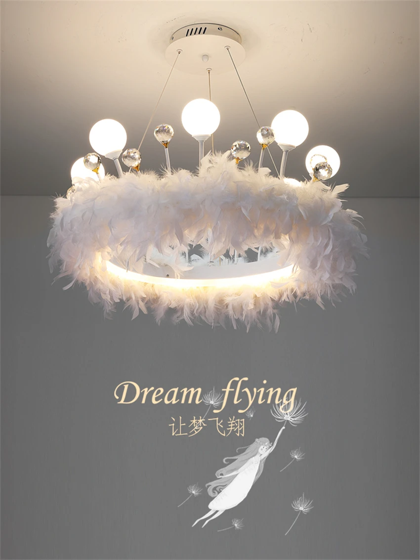Nordic Princess Room Bedroom Feather Ring pendant lights Living Room Crystal Kids Room Lighting LED hanging Lights fixtures
Nordic Princess Room Bedroom Feather Ring pendant lights Living Room Crystal Kids Room Lighting LED hanging Lights fixtures