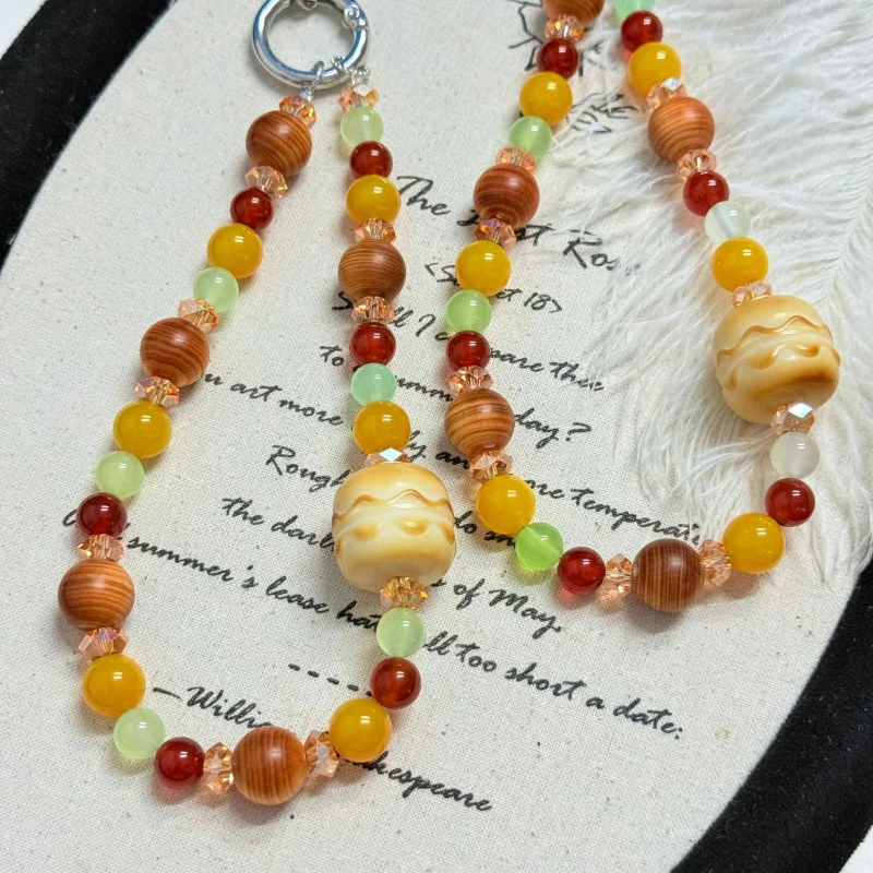 Natural yellow agate, grape stone, bodhi, hamburger shape handmade beaded phone charm, niche cute original design
Natural yellow agate, grape stone, bodhi, hamburger shape handmade beaded phone charm, niche cute original design