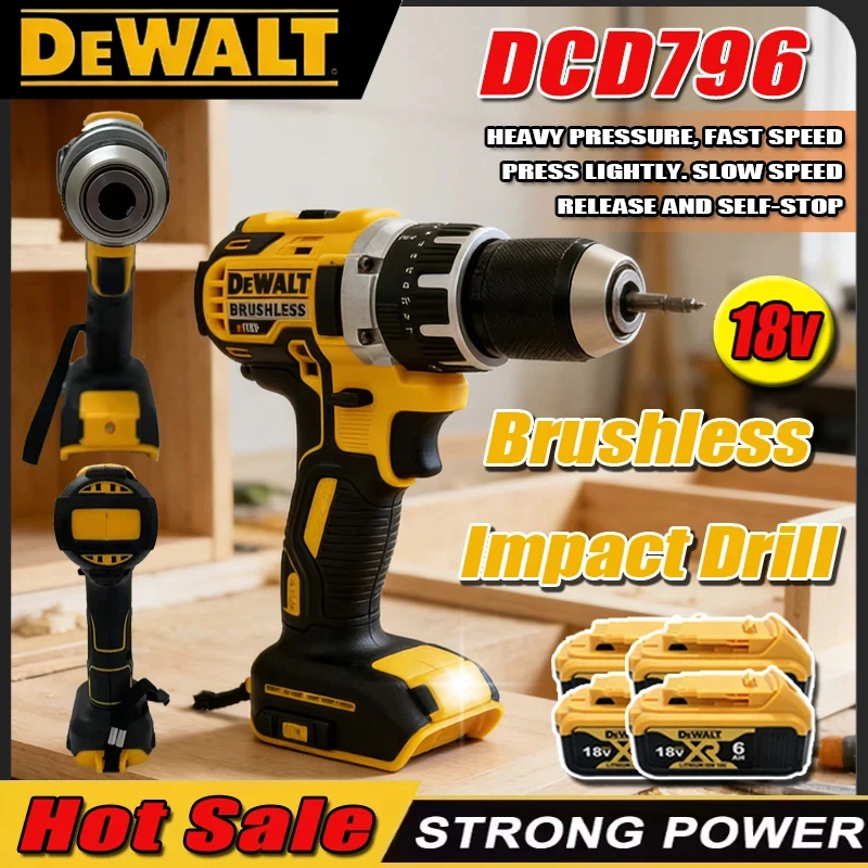 Dewalt DCD796 Cordless Brushless Impact Drill Brushless Drill Multifunctional Rechargeable Portable 18V Battery Power Tools
Dewalt DCD796 Cordless Brushless Impact Drill Brushless Drill Multifunctional Rechargeable Portable 18V Battery Power Tools