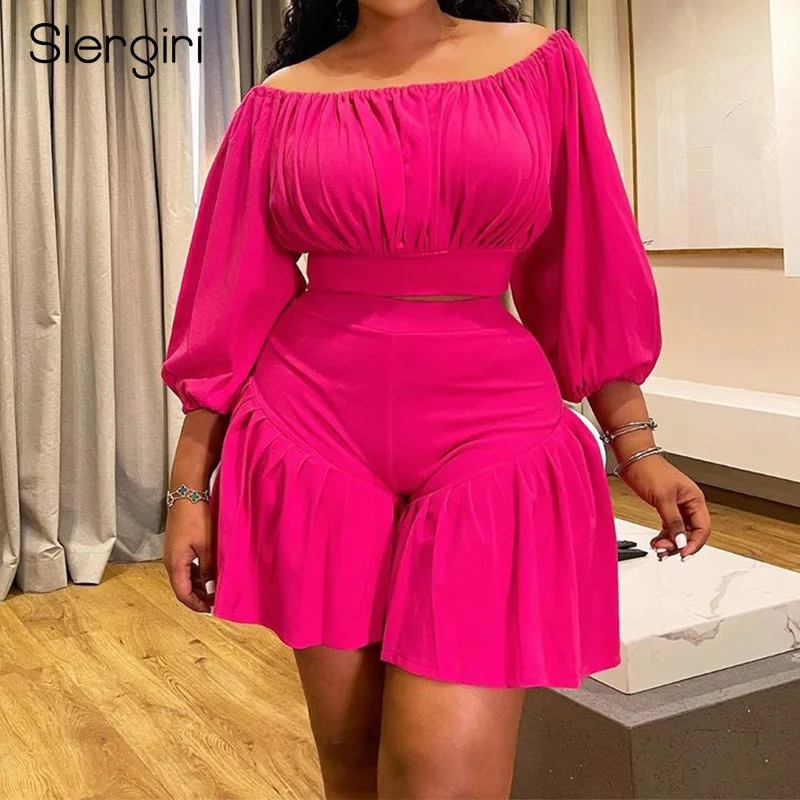 Slergiri Women's Plus Size Holiday Two Piece Set 2025 Spring Summer 3/4 Sleeve Off Shoulder Crop Top + Wide Leg Ruffle Shorts
Slergiri Women's Plus Size Holiday Two Piece Set 2025 Spring Summer 3/4 Sleeve Off Shoulder Crop Top + Wide Leg Ruffle Shorts