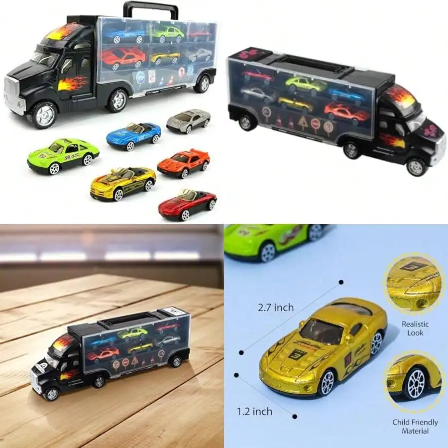 Transport Car Carrier Truck with 6 Metal Racing Cars, Playset with Portable Carrying Case
Transport Car Carrier Truck with 6 Metal Racing Cars, Playset with Portable Carrying Case