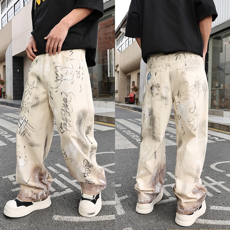 pure cotton style high street vibe style graffiti white jeans men retro loose all-matching wide leg mop pants fashionable men
pure cotton style high street vibe style graffiti white jeans men retro loose all-matching wide leg mop pants fashionable men
