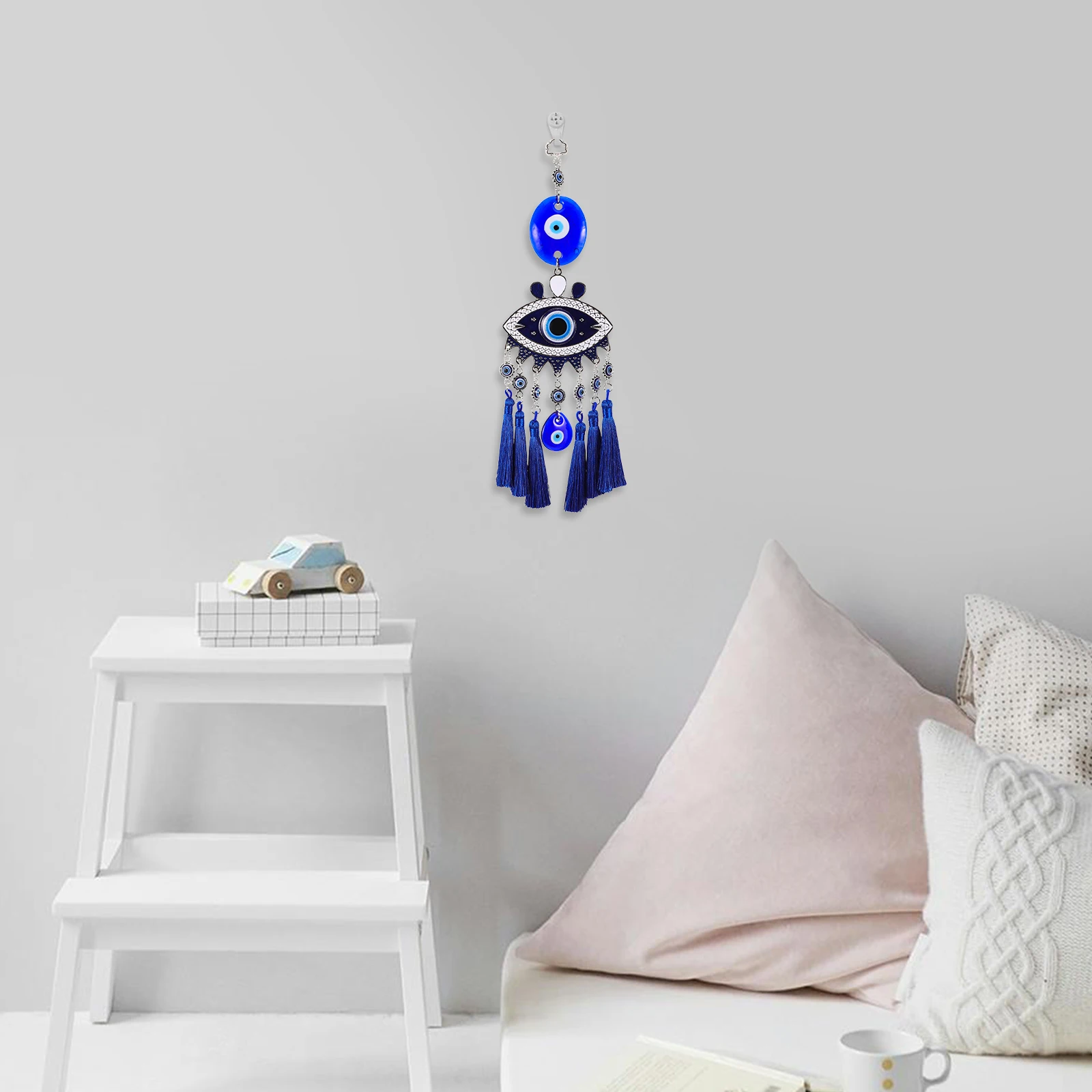 Vintage Blue Eye Evil Eye Metal Wind Chime Wall Hanging Ornament for Home Office Rearview Mirror Door Window Charm
Vintage Blue Eye Evil Eye Metal Wind Chime Wall Hanging Ornament for Home Office Rearview Mirror Door Window Charm