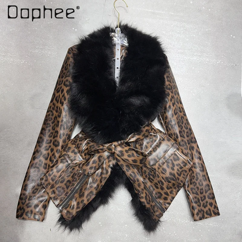Fox Fur Collar Leather Jacket Leopard Print Women Winter Lace Up V Neck Slim Coats Vintage Elegant Female Trendy Outerwear
Fox Fur Collar Leather Jacket Leopard Print Women Winter Lace Up V Neck Slim Coats Vintage Elegant Female Trendy Outerwear